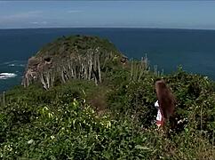 Pervy blonde gets her first beach dp