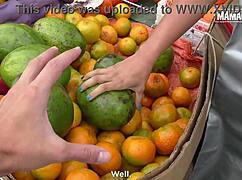 latina fruit vendor agrees to leave with him outdoors