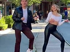 Blonde babe dances seductively in tight leggings