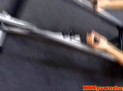 busty ebony pawnee fucked on workout machine