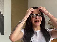 shy emo teen has her first real casting with blowjob and facial