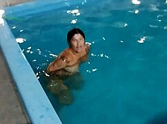 redhead belan enjoys the pool completely uncovered on a hot day