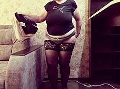 a big ass jiggles while plump milf tries on new panties