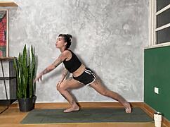 hot tat girl does yoga class at home