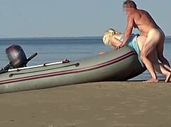 lady tourist and boatman fuck on beach