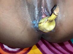 lonely horny indian girl puts banana deep inside her pussy