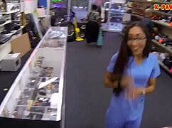 girl with glasses nailed at the pawnshop