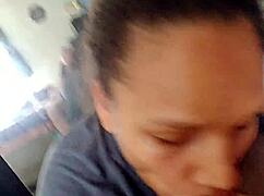 Pov milf sucks cock on knees for cum