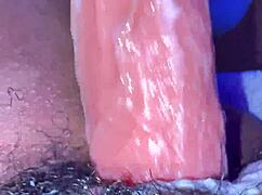 fucking my creamy hairy pussy in close up pov