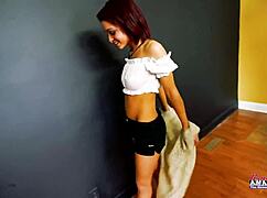 keyton and nica petite 18+ inked brunette coeds double dildo toy play