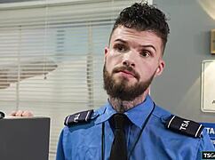 Shemale flight attendant gets anal fucked to pass security