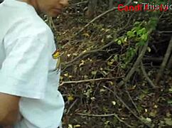 sexy slut co-worker heads to the woods for a quick fuck in the woods during coffee break