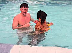 Her friend got jealous seeing two huge cocks in the pool