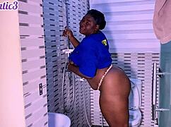 Bbw Chubby Ebony Plays With Dildo In Bathroom