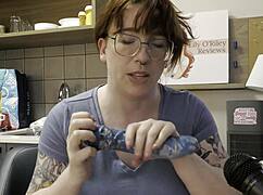 Redhead Girl Next Door Reviews Night King Dildo With Glasses And Long Hair Barefoot